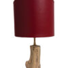 Lampe en bois abat jour cuir rouge