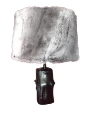 Lampe bois abat jour fourrure grise