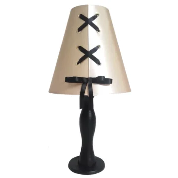lampe bois abat jour lacets couleur champagne