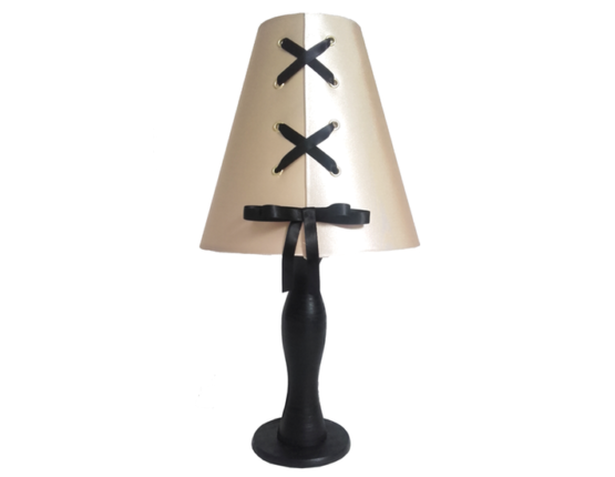 lampe bois abat jour lacets couleur champagne