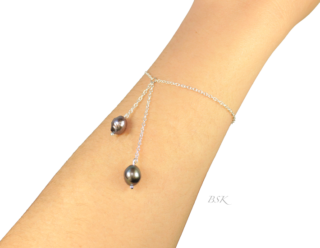 Bracelet dbl perles noires portees 2