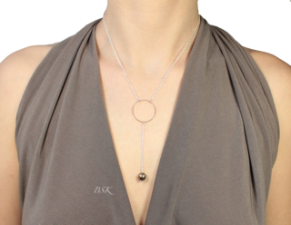 Collier argent cercle et perle noire porte