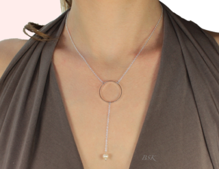 Collier argent cercler perle ivoire porte