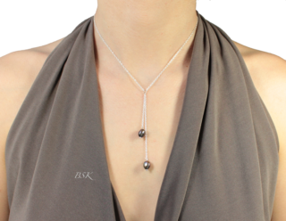 Collier argent dbl perle o douce noires