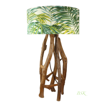 lampe en bois abat jour feuillage