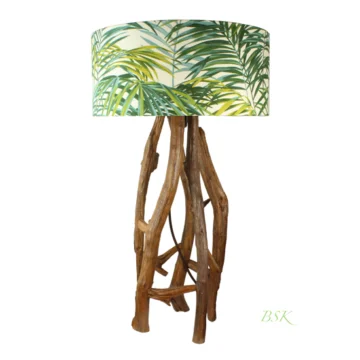 lampe en bois abat jour feuillage