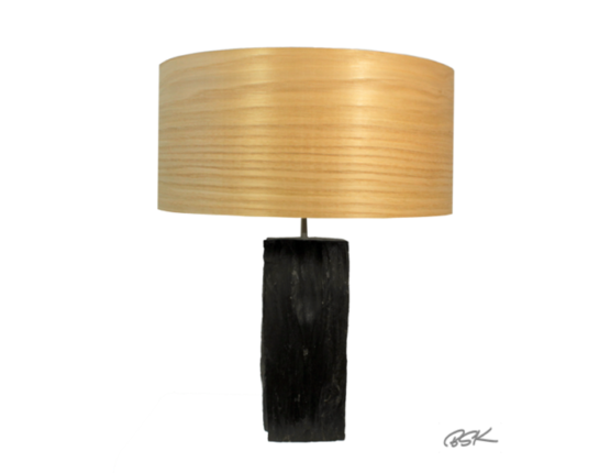 Lampe Totem ardoise bois Lampe à poser moderne et tendance pied en ardoise et abat-jour en feuille de bois