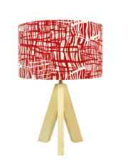 Lampe bois abat-jour rouge graphique