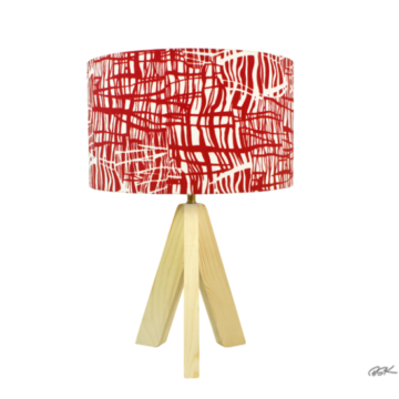 Lampe bois abat-jour rouge graphique