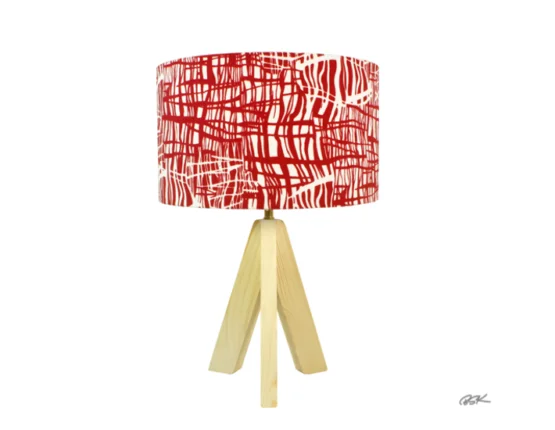 Lampe bois abat-jour rouge graphique